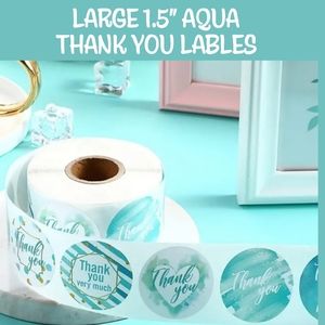 DELIGHT YOUR CUSTOMERS W/ LARGE 1.5" COLORFUL AQUA THANK YOU LABELS…
